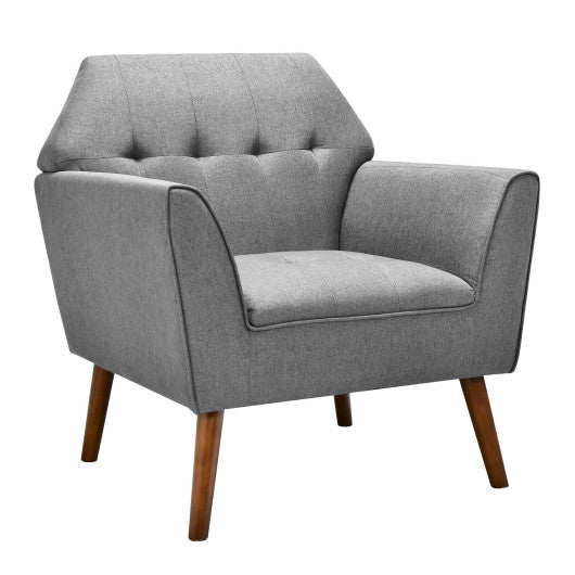 Modern Tufted Fabric Accent Chair with Rubber Wood Legs-Gray