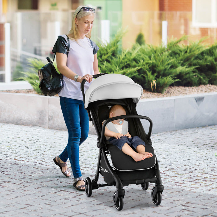 One-Hand Folding Portable Lightweight Baby Stroller with Aluminum Frame-Gray