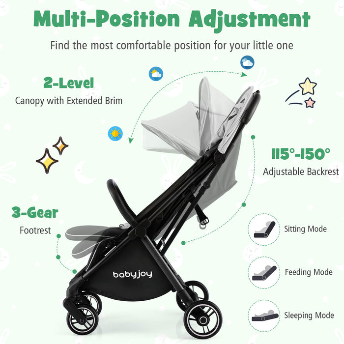 One-Hand Folding Portable Lightweight Baby Stroller with Aluminum Frame-Gray