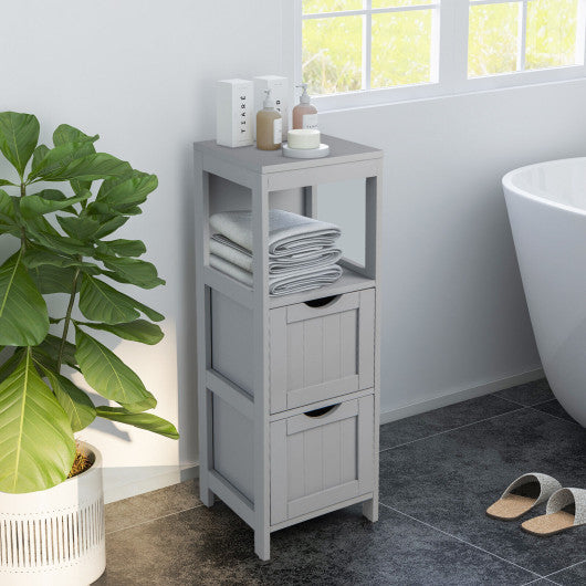 Wooden Bathroom Floor Cabinet with Removable Drawers-Gray