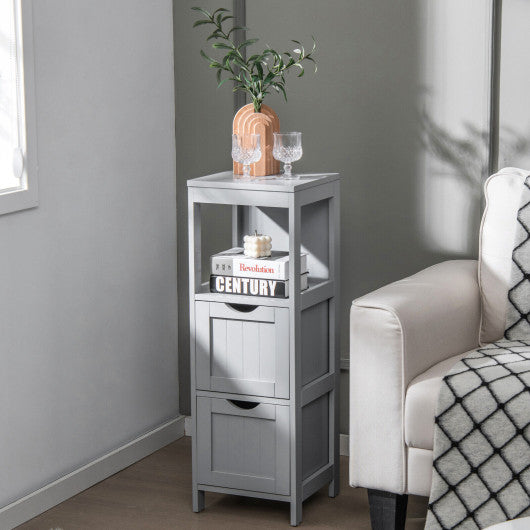 Wooden Bathroom Floor Cabinet with Removable Drawers-Gray