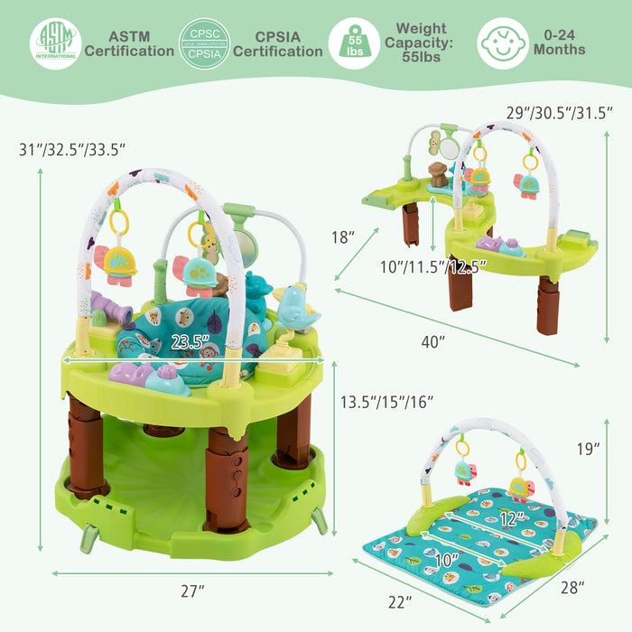 3-in-1 Baby Activity Center with 3-position for 0-24 Months-Green