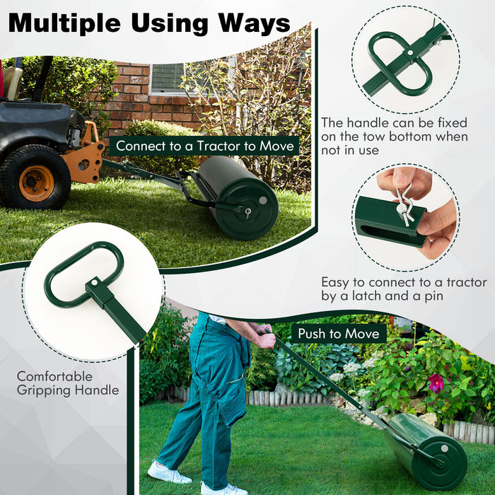 Metal Lawn Roller with Detachable Gripping Handle-Green