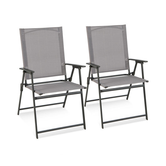 2 Pieces Patio Folding Chairs with Armrests for Deck Garden Yard-Gray