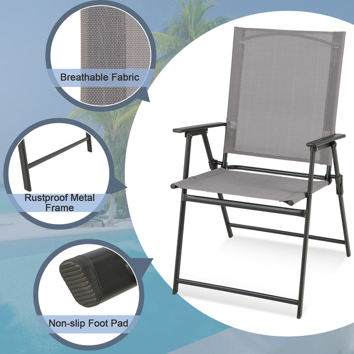 2 Pieces Patio Folding Chairs with Armrests for Deck Garden Yard-Gray