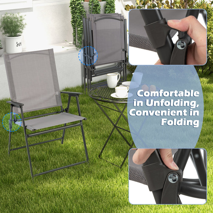 2 Pieces Patio Folding Chairs with Armrests for Deck Garden Yard-Gray