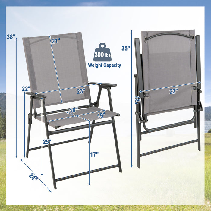 2 Pieces Patio Folding Chairs with Armrests for Deck Garden Yard-Gray