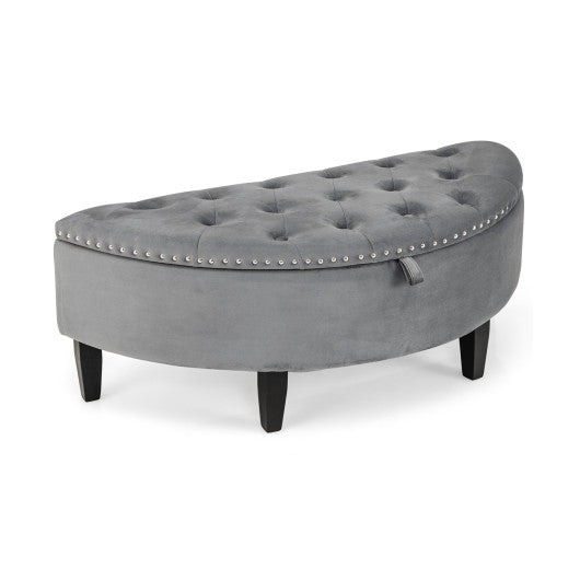 Half Moon Storage Bench with Rubber Wood Legs-Gray