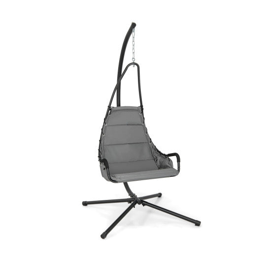 Hanging Chair with Stand and Extra Large Padded Seat-Gray