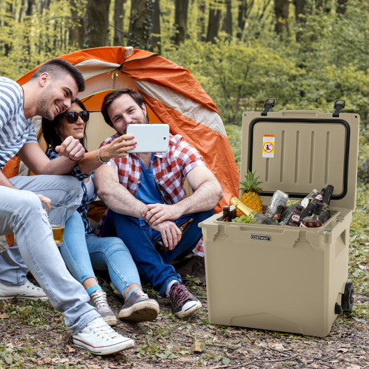 42 Quart Hard Cooler with Wheels and Handle-Tan