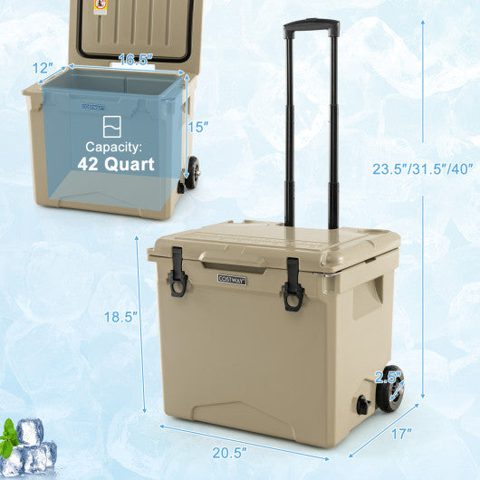 42 Quart Hard Cooler with Wheels and Handle-Tan