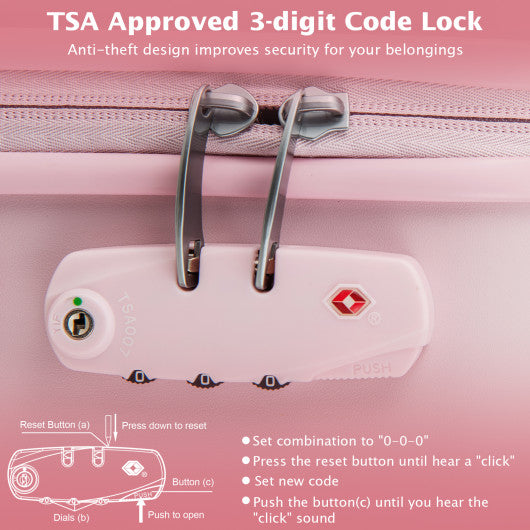 Hardside Luggage with Spinner Wheels with TSA Lock and Height Adjustable Handle-Pink