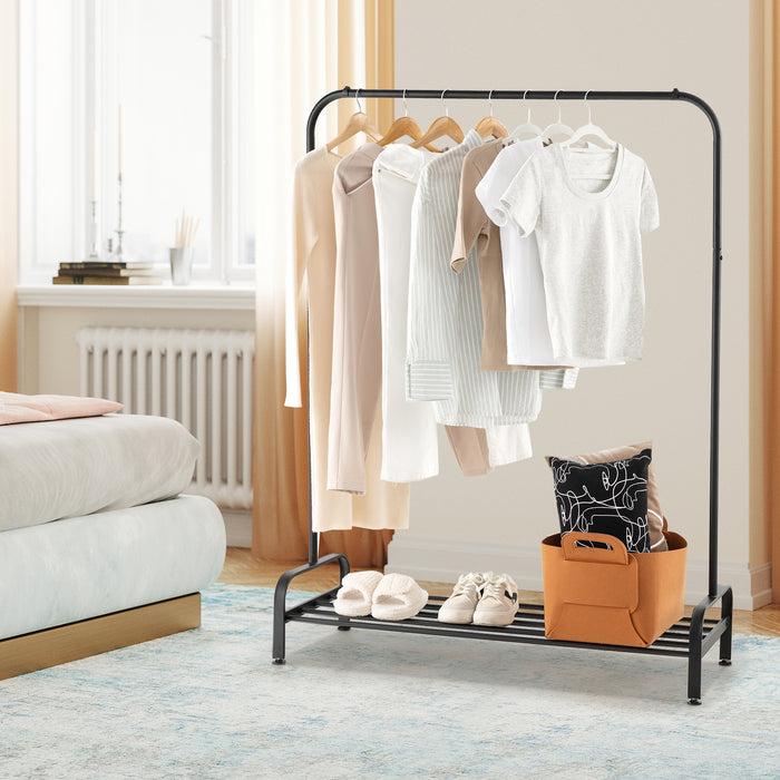 Heavy Duty Clothes Stand Rack with Top Rod and Lower Storage Shelf