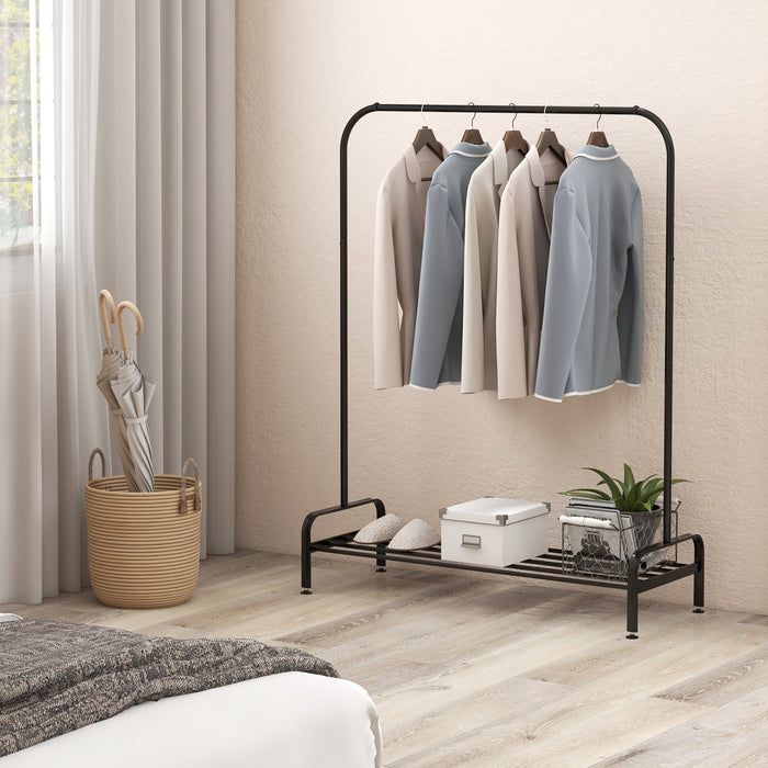 Heavy Duty Clothes Stand Rack with Top Rod and Lower Storage Shelf