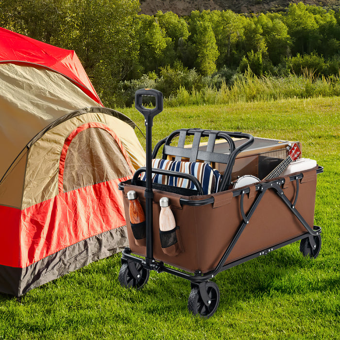 Collapsible Folding Wagon Cart with Adjustable Handlebar-Coffee