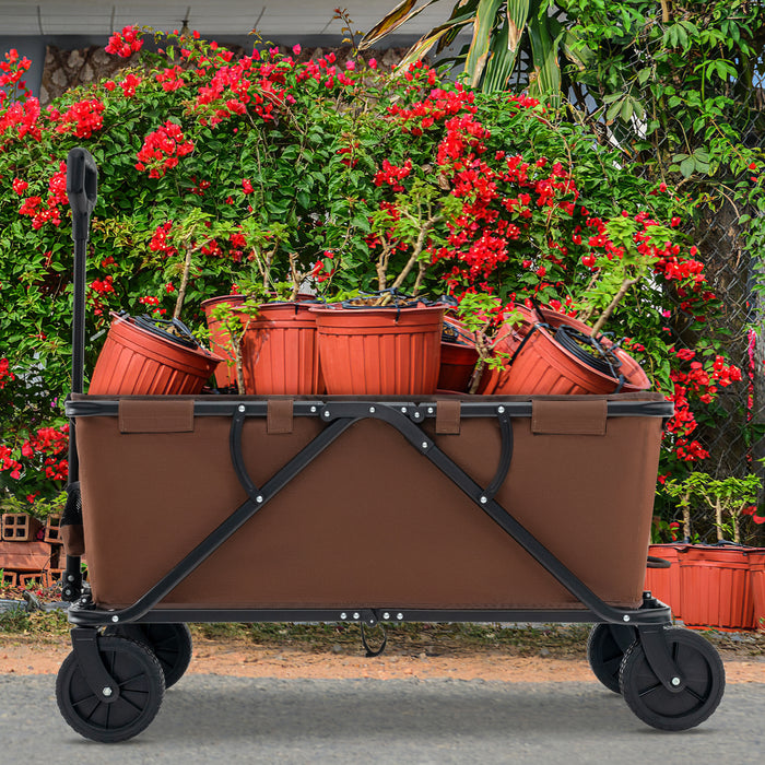 Collapsible Folding Wagon Cart with Adjustable Handlebar-Coffee