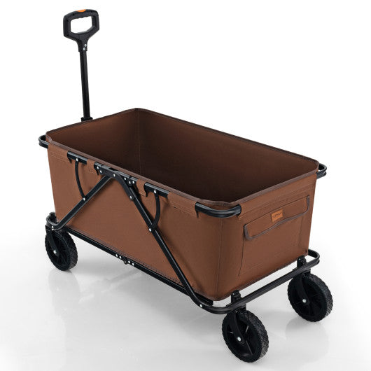 Collapsible Folding Wagon Cart with Adjustable Handlebar-Coffee