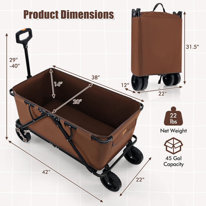 Collapsible Folding Wagon Cart with Adjustable Handlebar-Coffee