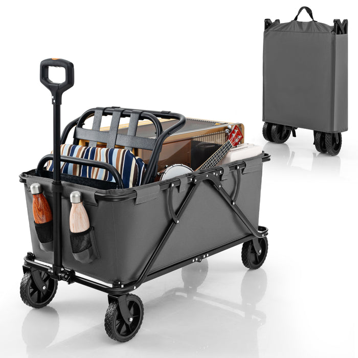 Collapsible Folding Wagon Cart with Adjustable Handlebar-Gray