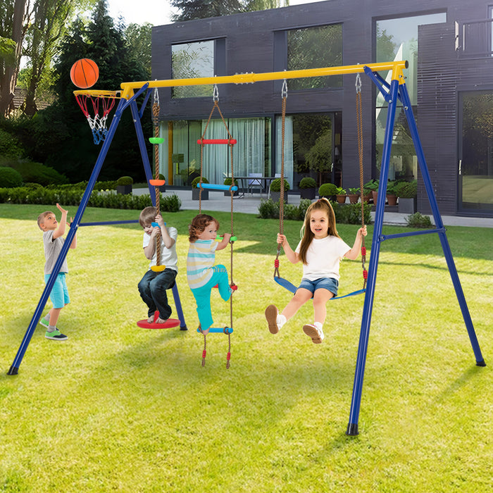 4-in-1 660 lbs Heavy Duty Swing Set for Kids Aged 3-9 Years Old-Yellow