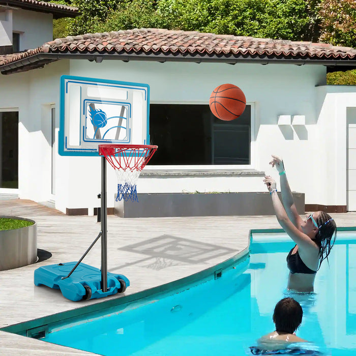 3.8-4.4 Feet Height Adjustable Pool Basketball Hoop for Kids Teens and Adults-Blue