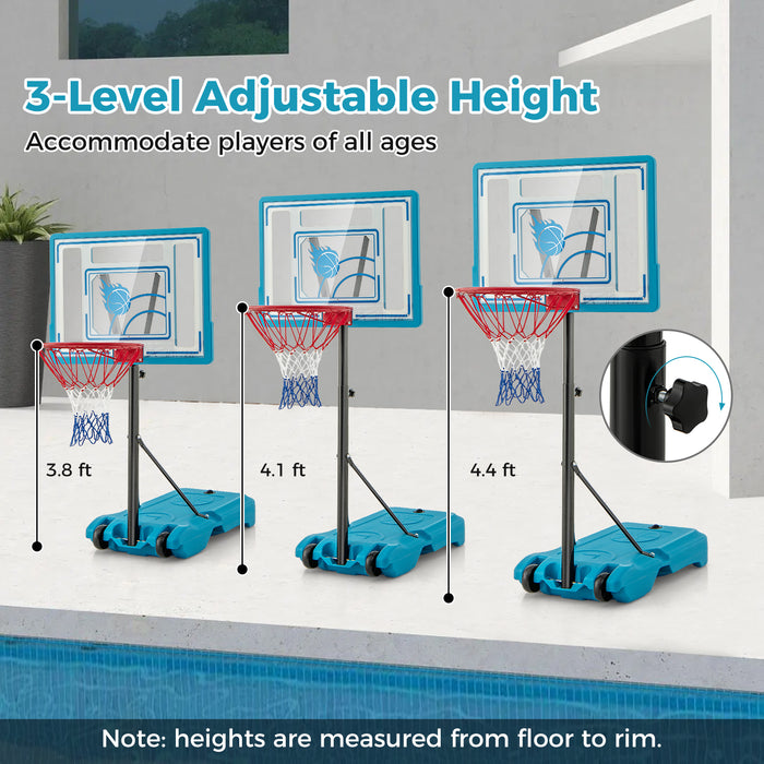 3.8-4.4 Feet Height Adjustable Pool Basketball Hoop for Kids Teens and Adults-Blue