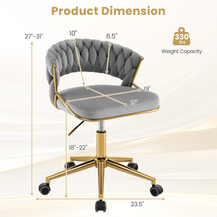 360Â° Height Adjustable Swivel Upholstered Desk Computer Chair with Hand-woven Back-Gray