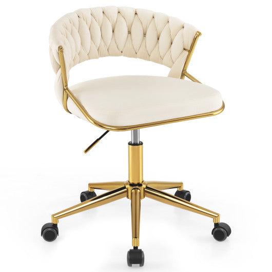 360Â° Height Adjustable Swivel Upholstered Desk Computer Chair with Hand-woven Back-Beige