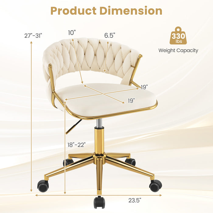 360Â° Height Adjustable Swivel Upholstered Desk Computer Chair with Hand-woven Back-Beige