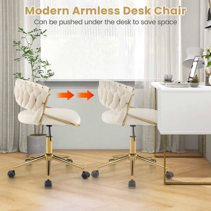 360Â° Height Adjustable Swivel Upholstered Desk Computer Chair with Hand-woven Back-Beige