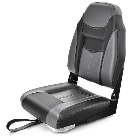 High Back Folding Boat Seats with Black Grey Sponge Cushion and Flexible Hinges-Black