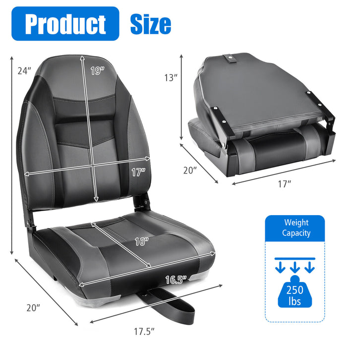 High Back Folding Boat Seats with Black Grey Sponge Cushion and Flexible Hinges-Black