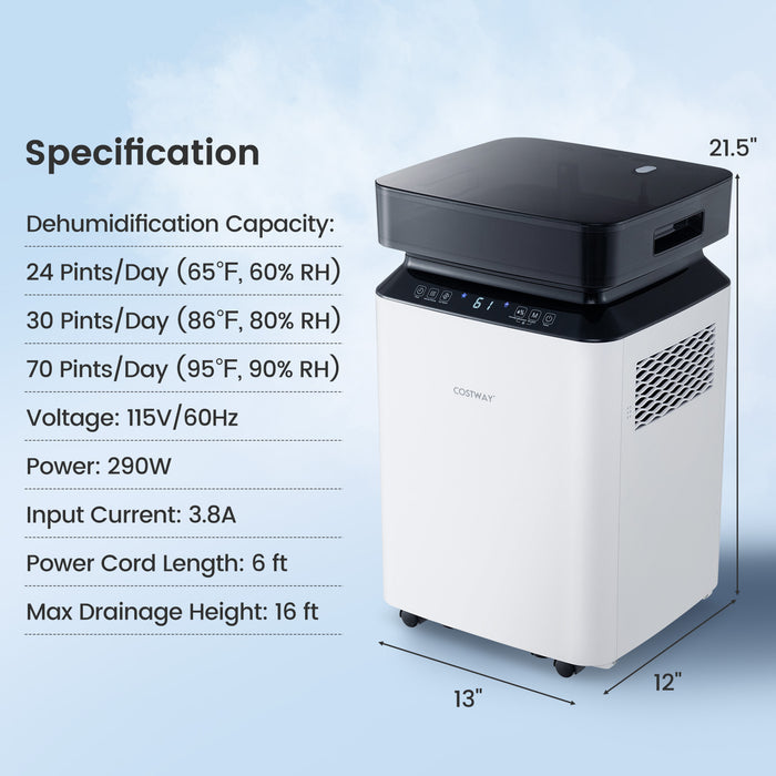 70/90 Pint 4500/6000 Sq. Ft Dehumidifier with Continuous and Auto Mode-70 Pints