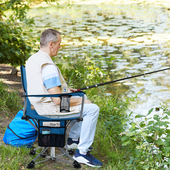 360Â° Swivel Hunting Chair Portable Foldable Hunting Chair with Mesh Cup Holder and Storage Pockets-Blue