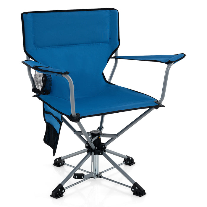 360Â° Swivel Hunting Chair Portable Foldable Hunting Chair with Mesh Cup Holder and Storage Pockets-Blue