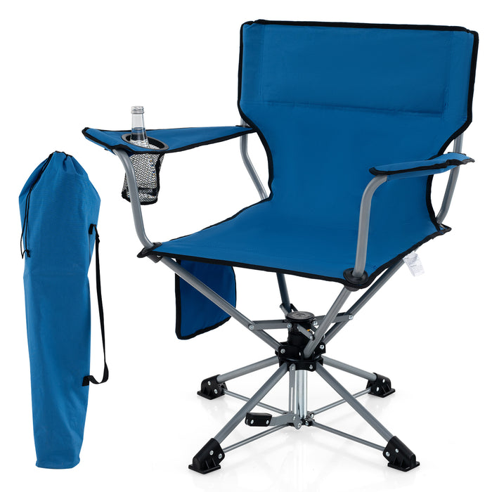 360Â° Swivel Hunting Chair Portable Foldable Hunting Chair with Mesh Cup Holder and Storage Pockets-Blue