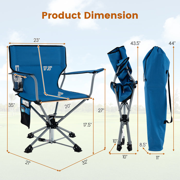 360Â° Swivel Hunting Chair Portable Foldable Hunting Chair with Mesh Cup Holder and Storage Pockets-Blue