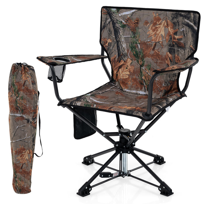 360Â° Swivel Hunting Chair Portable Foldable Hunting Chair with Mesh Cup Holder and Storage Pockets-Camouflage