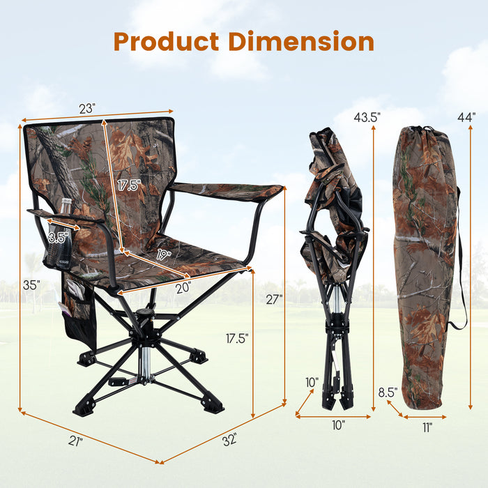 360Â° Swivel Hunting Chair Portable Foldable Hunting Chair with Mesh Cup Holder and Storage Pockets-Camouflage