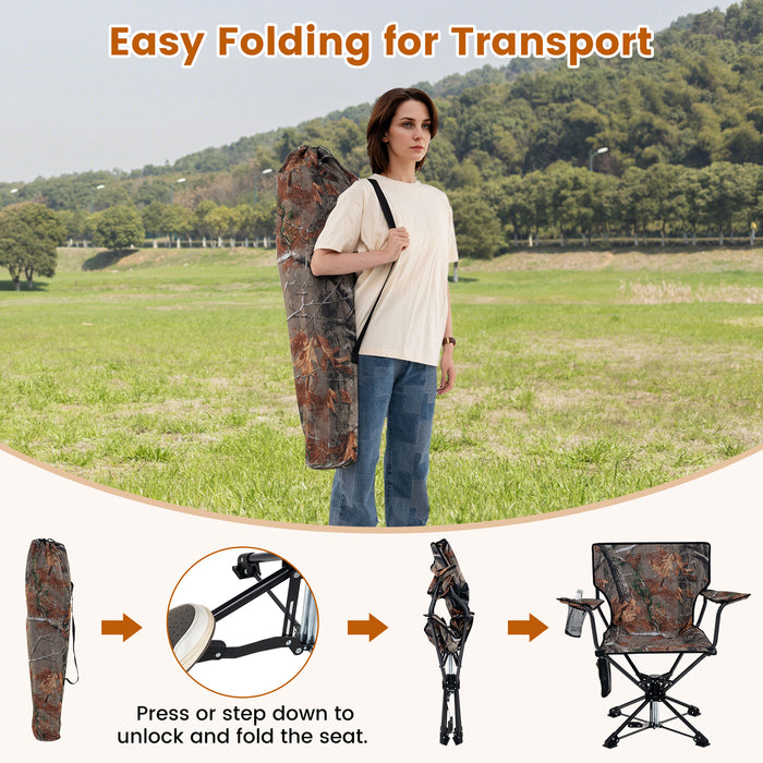 360Â° Swivel Hunting Chair Portable Foldable Hunting Chair with Mesh Cup Holder and Storage Pockets-Camouflage