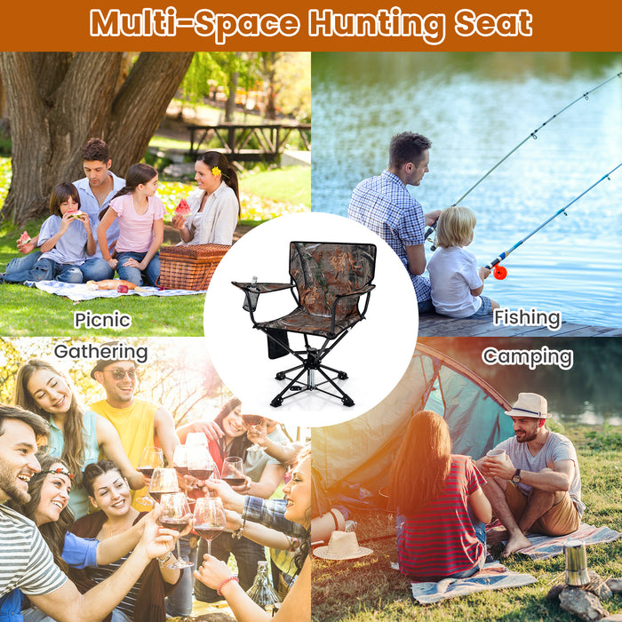 360Â° Swivel Hunting Chair Portable Foldable Hunting Chair with Mesh Cup Holder and Storage Pockets-Camouflage