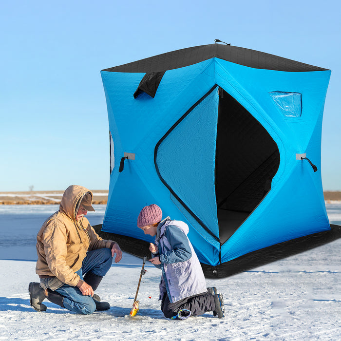 Portable 2 Person Ice Shanty with Cotton Padded Walls-Blue