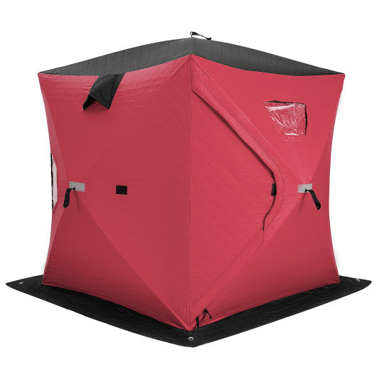 Portable 2 Person Ice Shanty with Cotton Padded Walls-Red