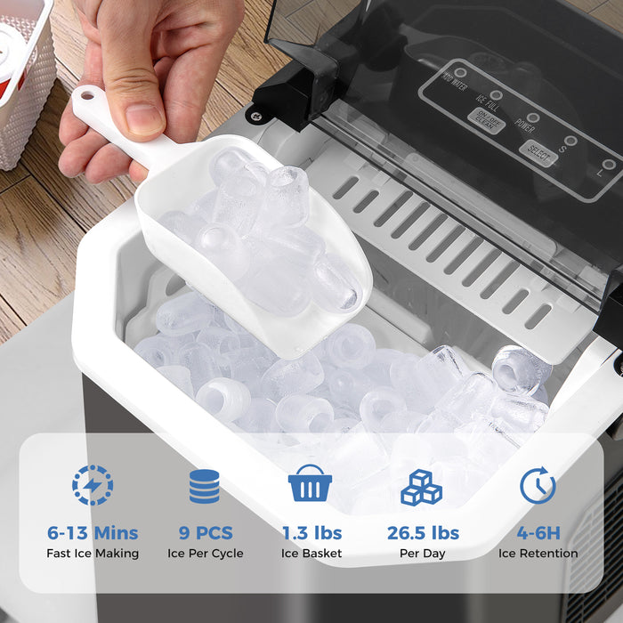 Ice Maker Countertop with Self-Cleaning for Home Kitchen Office Party-Black