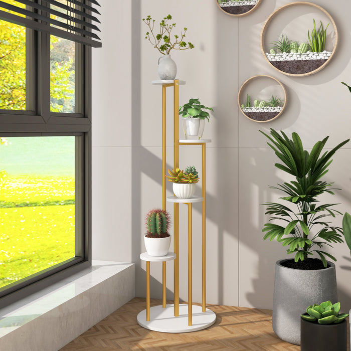 Indoor Metal Plant Stand Corner Plant Shelf for Potted Plant with Golden Metal Frame-White