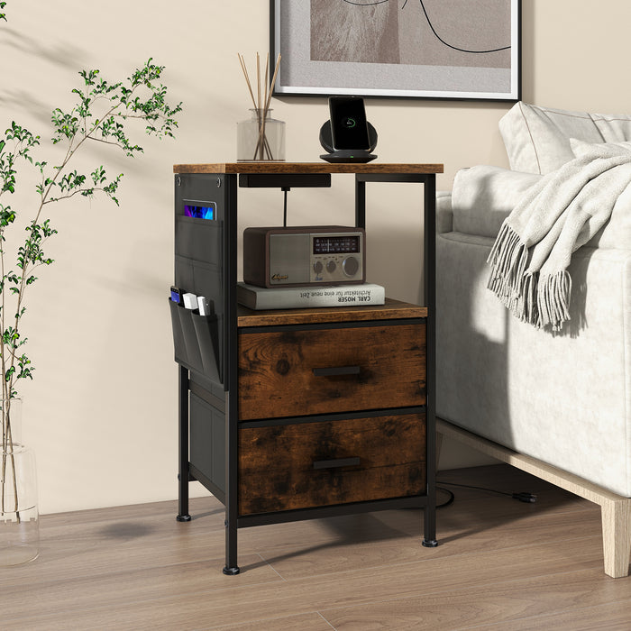 Industrial Bedside Table with USB Ports and AC Outlets for Bedroom Living  Room-1 Piece