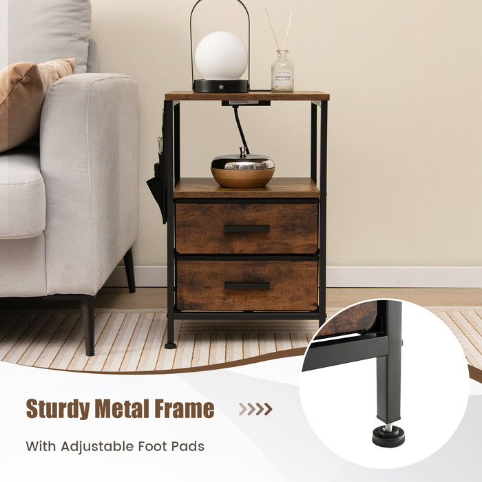 Industrial Bedside Table with USB Ports and AC Outlets for Bedroom Living  Room-1 Piece