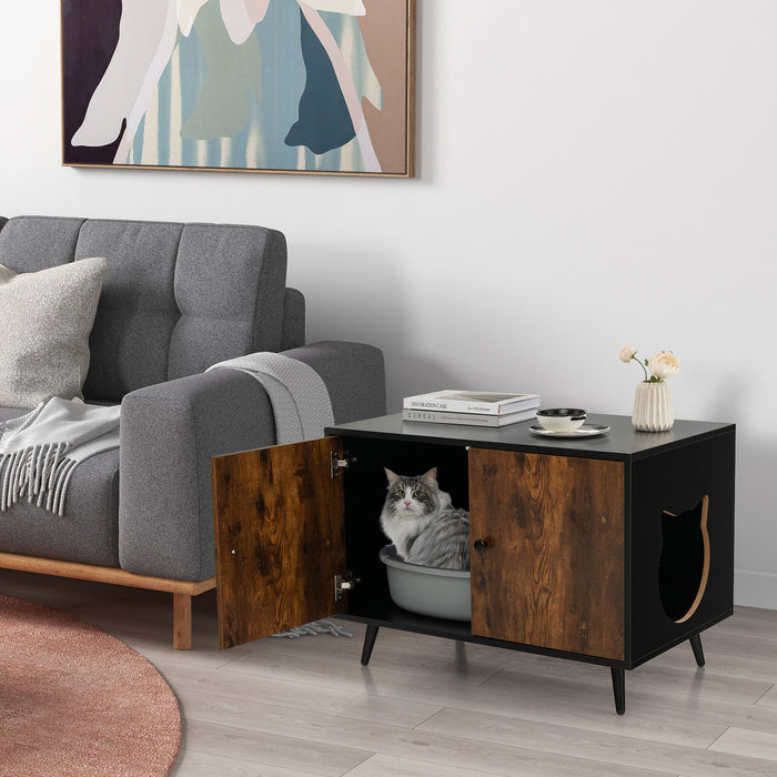 Industrial Cat Litter Box Enclosure with Divider and Cat-Shaped Entries