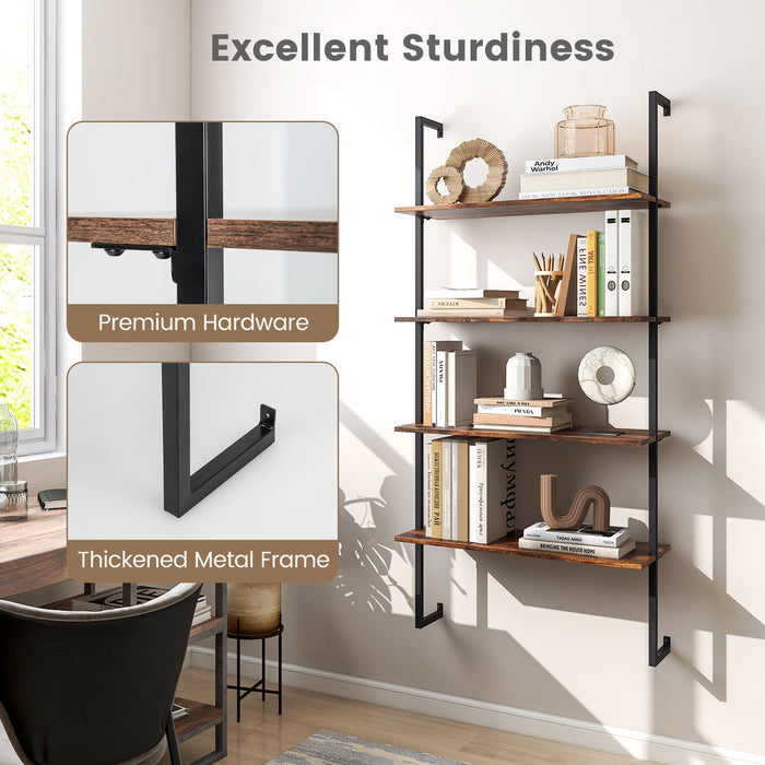 4-Tier Industrial Ladder Bookshelf with Metal Frame-Coffee