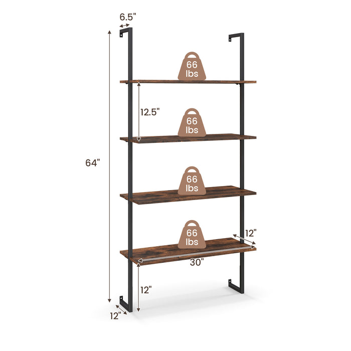 4-Tier Industrial Ladder Bookshelf with Metal Frame-Coffee